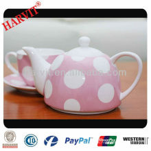 Set de café de té de cerámica punteado blanco rosado 3PC